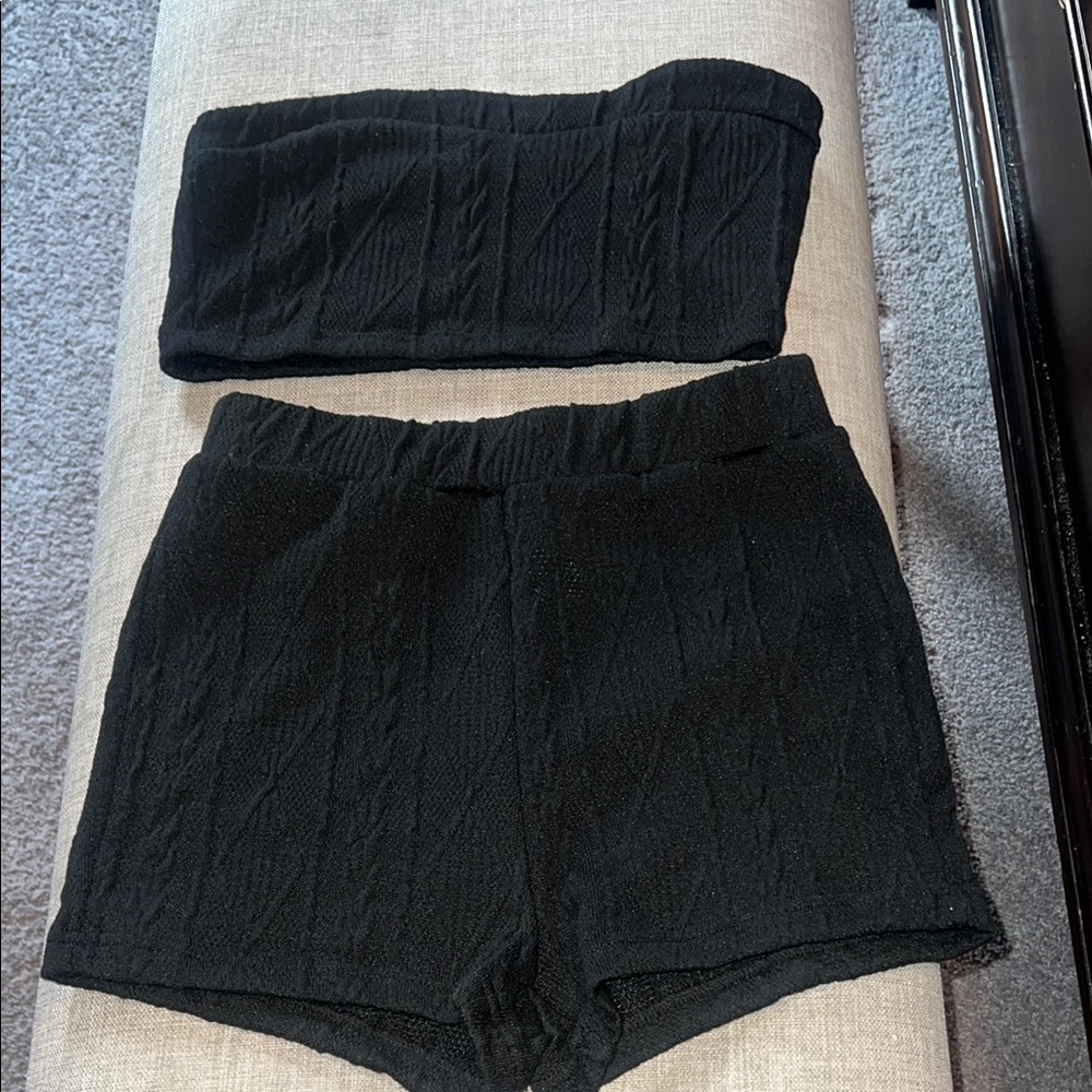 SHEIN Black Strapless Top and Shorts Set